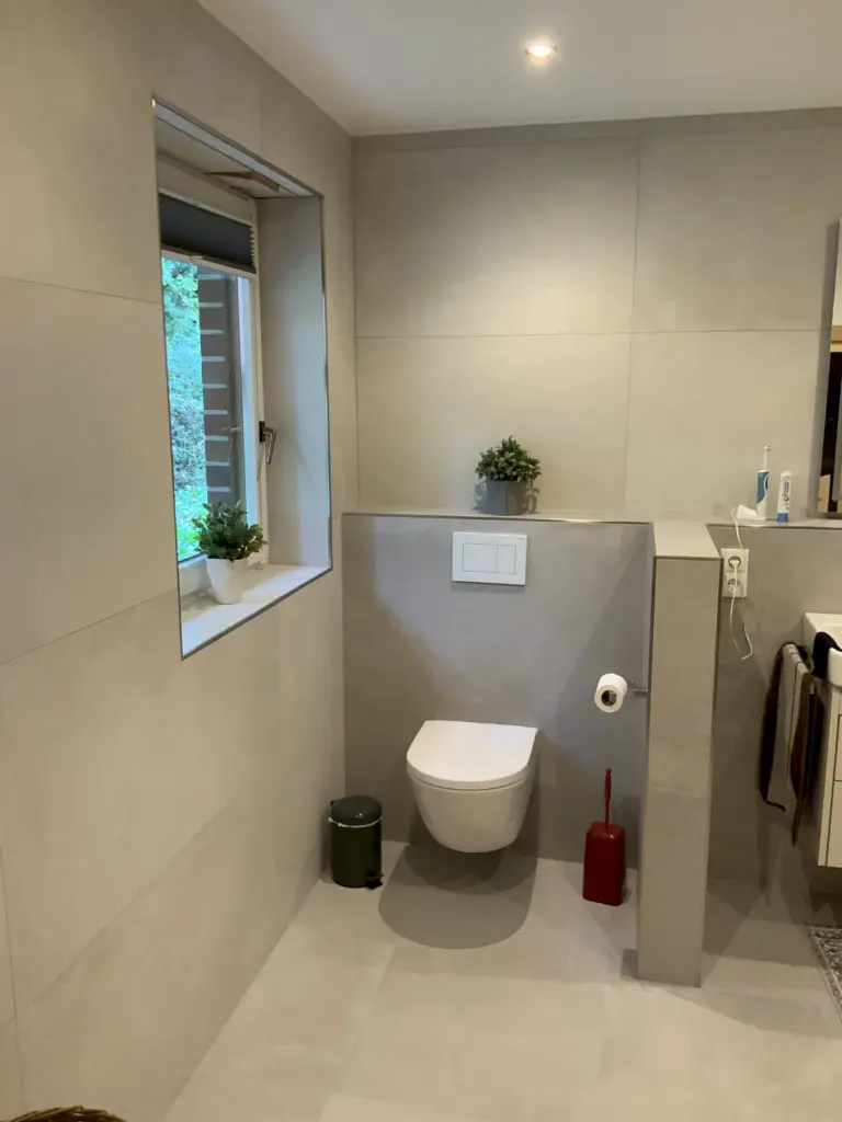 Badezimmerinstallation mit Ablageflächen und Raumteiler