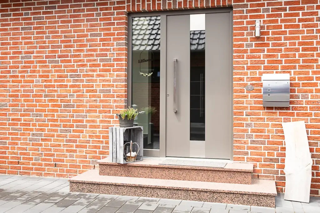 Haustür mit Seitenteil in hellgrau
