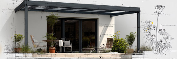Symbolbild eine Terrassendachs mit wachsenden Pflanzen